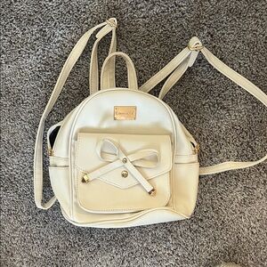 Small Cream Backpack with Bow Detail